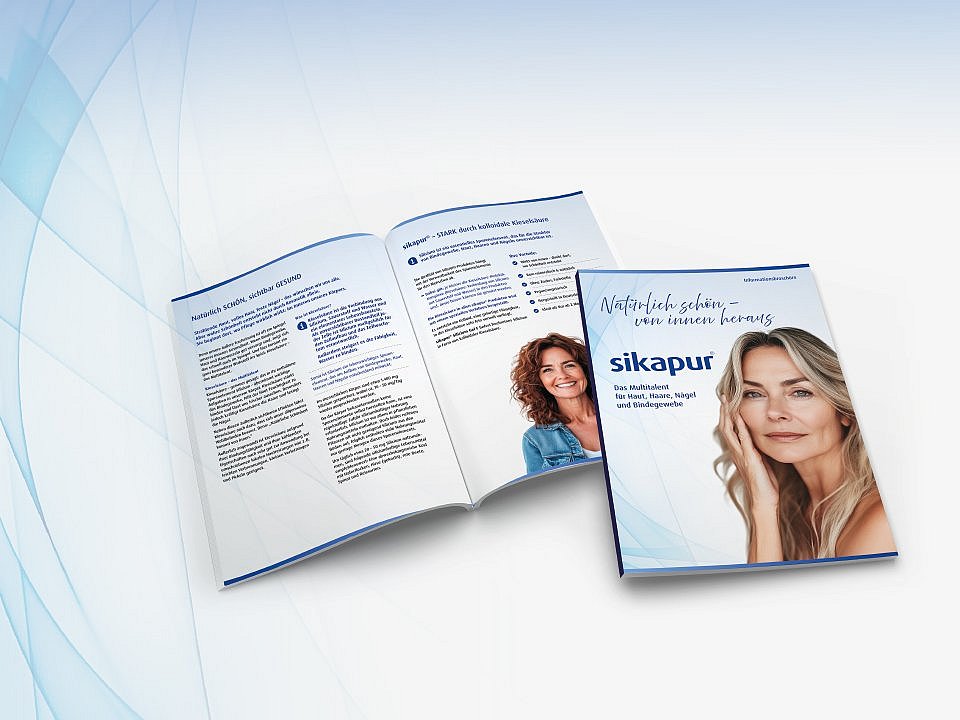 Finden Sie in der Broschüre mehr Infos zu Silicium und die besondere Wirkung auf Haut, Haare und Nägel.